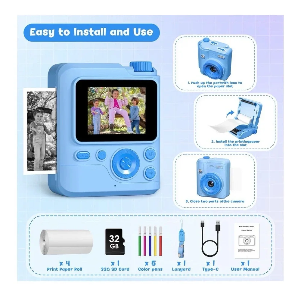 Kids Camera Toys for Girls Boys - Instant Print Digital Toy Girl Boy 3-12yrs Old